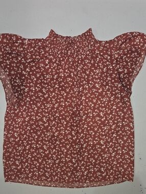 Paper Crane Rust Floral Smocked Neck Blouse